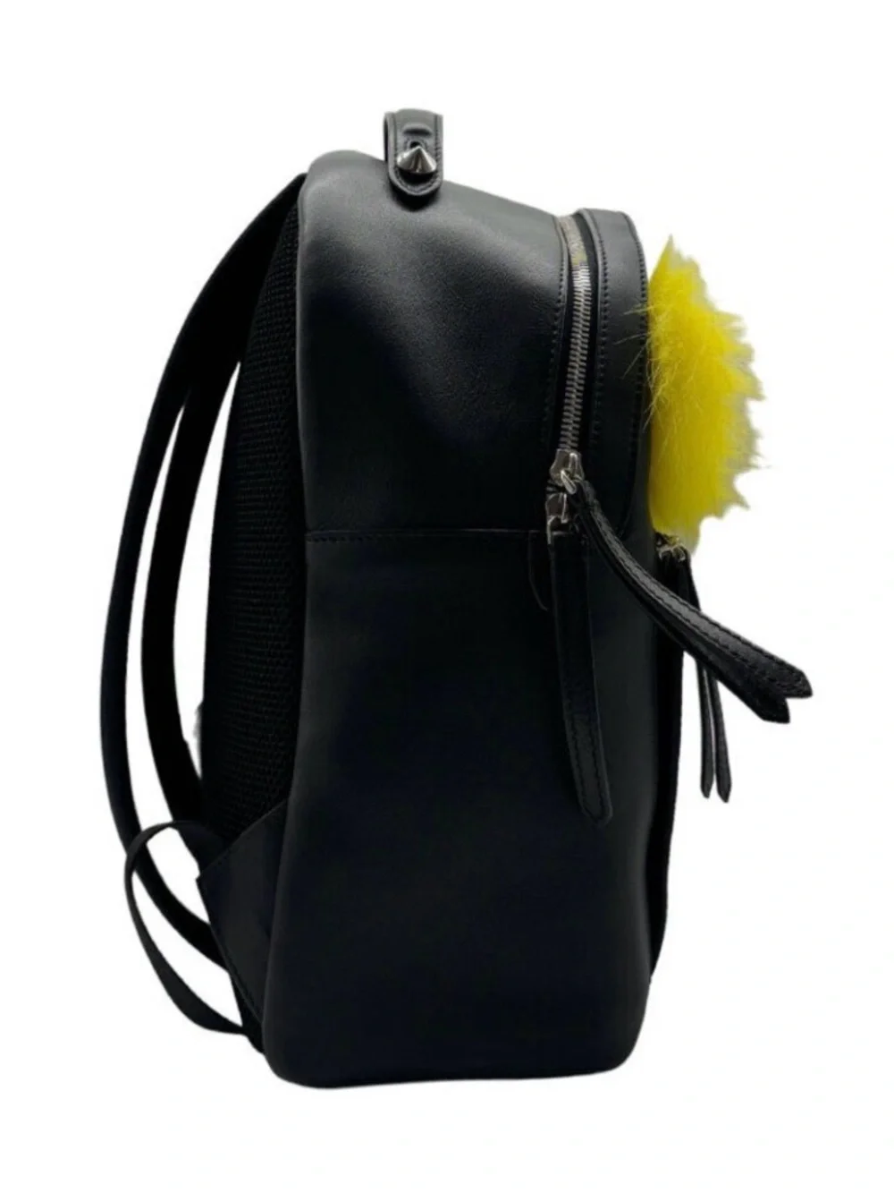 Fendi Black Backpack with Yellow Fur Eye Accents